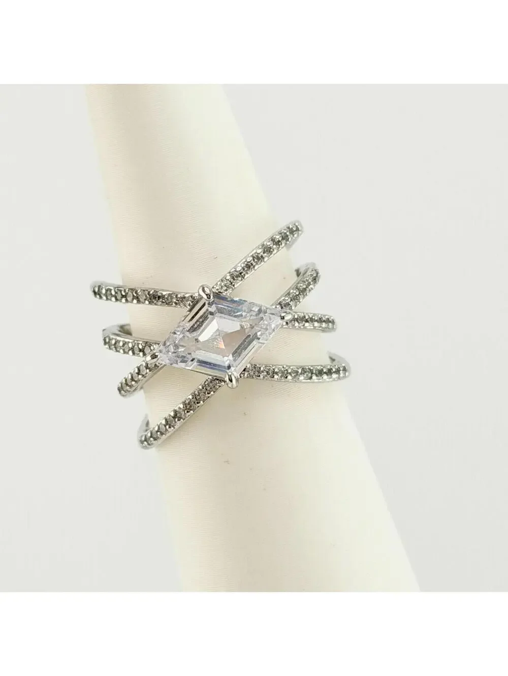 Bomb Party Ring Sz 7 “Celestial Sparkle” Clear CZ on Rhodium RG95417